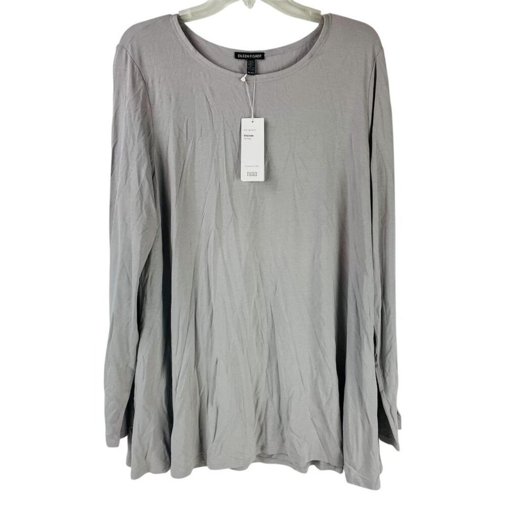 Eileen Fisher Jewel Neck Viscose Jersey Top Womens XL